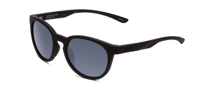 Profile View of Smith Eastbank Core Unisex Round Sunglasses in Matte Black/Polarized Gray 52 mm