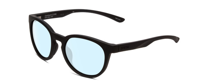 Profile View of Smith Optics Eastbank Core Designer Blue Light Blocking Eyeglasses in Matte Black Unisex Round Full Rim Acetate 52 mm