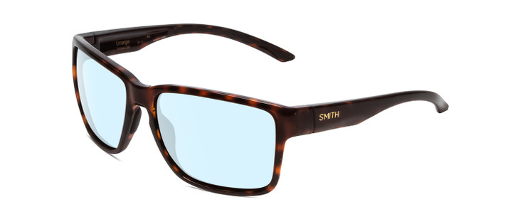 Profile View of Smith Optics Emerge Designer Blue Light Blocking Eyeglasses in Tortoise Havana Gold Unisex Square Full Rim Acetate 60 mm