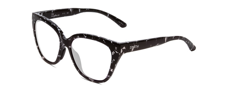 Profile View of Smith Optics Era Designer Reading Eye Glasses with Custom Cut Powered Lenses in Black Marble Tortoise Ladies Cateye Full Rim Acetate 55 mm