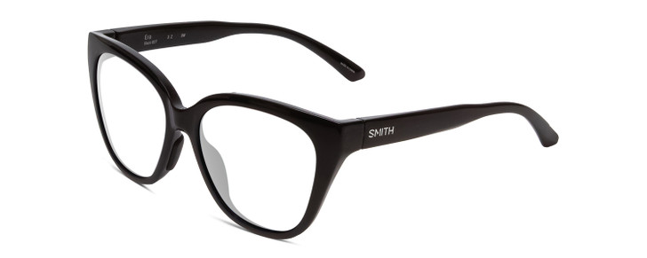 Profile View of Smith Optics Era Designer Reading Eye Glasses with Custom Cut Powered Lenses in Gloss Black Ladies Cateye Full Rim Acetate 55 mm