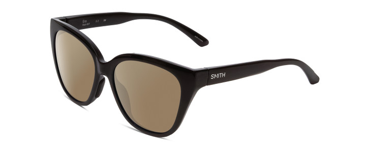 Profile View of Smith Optics Era Designer Polarized Sunglasses with Custom Cut Amber Brown Lenses in Gloss Black Ladies Cateye Full Rim Acetate 55 mm