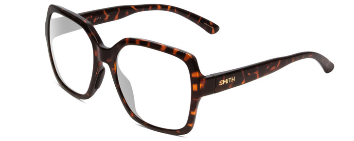 Profile View of Smith Optics Flare Designer Bi-Focal Prescription Rx Eyeglasses in Tortoise Havana Brown Gold Ladies Oversized Full Rim Acetate 57 mm