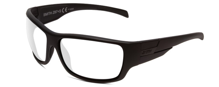 Profile View of Smith Optics Frontman Elite Designer Reading Eye Glasses with Custom Cut Powered Lenses in Gloss Black Unisex Wrap Full Rim Acetate 61 mm