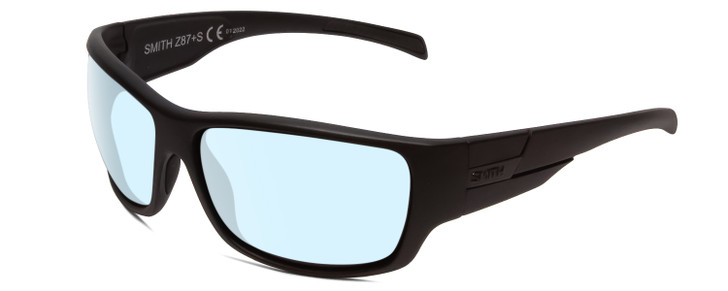 Profile View of Smith Optics Frontman Elite Designer Blue Light Blocking Eyeglasses in Gloss Black Unisex Wrap Full Rim Acetate 61 mm