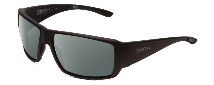 Profile View of Smith Optics Guides Choice Designer Polarized Sunglasses with Custom Cut Smoke Grey Lenses in Matte Black Unisex Rectangle Full Rim Acetate 62 mm