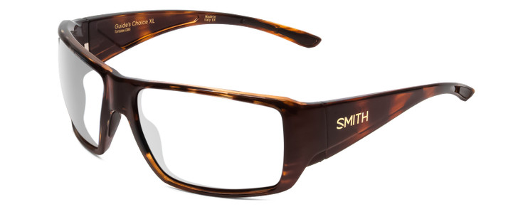 Profile View of Smith Optics Guides Choice XL Designer Reading Eye Glasses with Custom Cut Powered Lenses in Gloss Tortoise Havana Brown Gold Unisex Rectangle Full Rim Acetate 63 mm