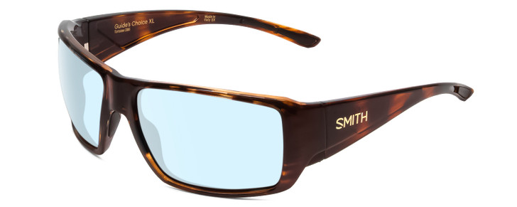 Profile View of Smith Optics Guides Choice XL Designer Blue Light Blocking Eyeglasses in Gloss Tortoise Havana Brown Gold Unisex Rectangle Full Rim Acetate 63 mm