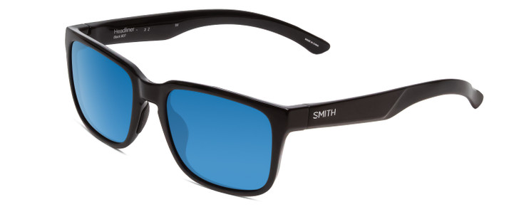 Profile View of Smith Headliner Unisex Sunglasses in Black/ChromaPop Polarized Blue Mirror 55 mm
