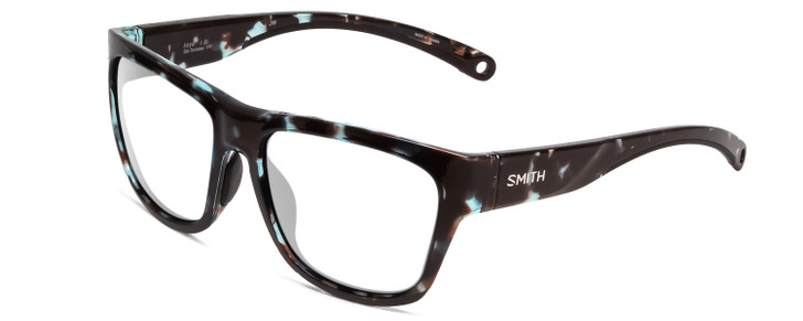 Profile View of Smith Optics Joya Designer Reading Eye Glasses with Custom Cut Powered Lenses in Sky Tortoise Havana Marble Brown Ladies Square Full Rim Acetate 56 mm