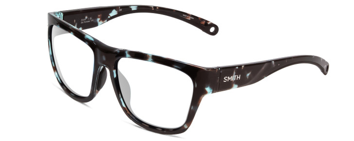 Profile View of Smith Optics Joya Designer Single Vision Prescription Rx Eyeglasses in Sky Tortoise Havana Marble Brown Ladies Square Full Rim Acetate 56 mm