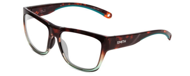 Profile View of Smith Optics Joya Designer Reading Eye Glasses in Tortoise Havana Brown Gold Crystal Opal Fade Ladies Square Full Rim Acetate 56 mm