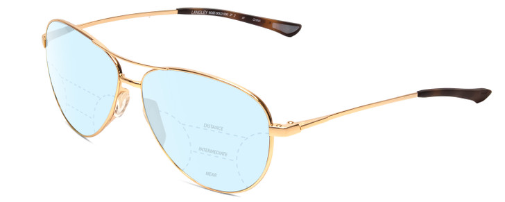 Profile View of Smith Optics Langley Designer Progressive Lens Blue Light Blocking Eyeglasses in Rose Gold Unisex Aviator Full Rim Metal 60 mm with Blue Light Zone functionality illustration laid over the lens