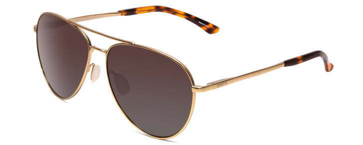 Profile View of Smith Layback Unisex Aviator Sunglasses Matte Gold/Polarized Brown Gradient 60mm