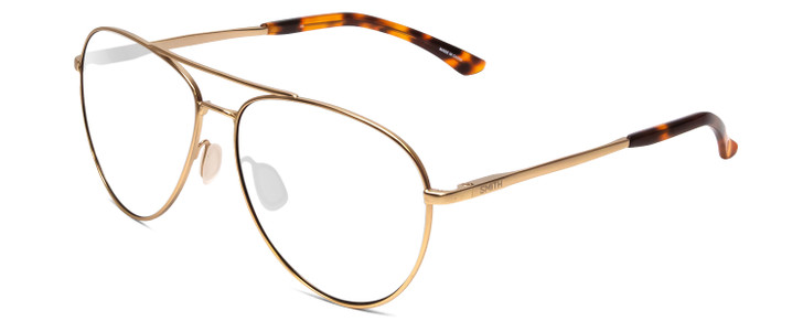 Profile View of Smith Optics Layback Designer Reading Eye Glasses with Custom Cut Powered Lenses in Matte Gold Unisex Aviator Full Rim Metal 60 mm
