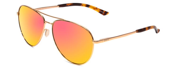 Profile View of Smith Layback Unisex Aviator Sunglasses Rose Gold ChromaPop Polarize Mirror 60mm