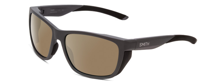 Profile View of Smith Optics Longfin Designer Polarized Sunglasses with Custom Cut Amber Brown Lenses in Matte Cement Grey Unisex Rectangle Full Rim Acetate 59 mm