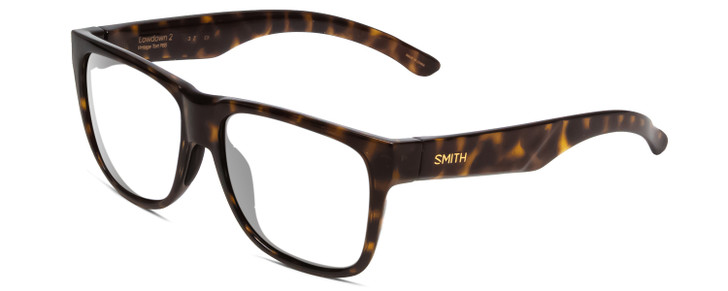 Profile View of Smith Optics Lowdown 2 Designer Bi-Focal Prescription Rx Eyeglasses in Vintage Tortoise Havana Brown Gold Unisex Classic Full Rim Acetate 55 mm