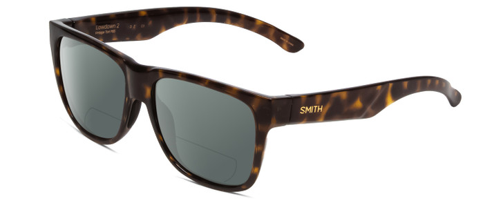 Profile View of Smith Optics Lowdown 2 Designer Polarized Reading Sunglasses with Custom Cut Powered Smoke Grey Lenses in Vintage Tortoise Havana Brown Gold Unisex Classic Full Rim Acetate 55 mm