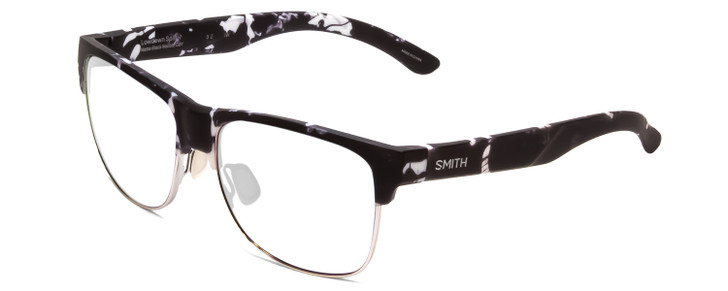 Profile View of Smith Optics Lowdown Split Designer Reading Eye Glasses in Matte Black Marble Tortoise Unisex Classic Semi-Rimless Acetate 56 mm