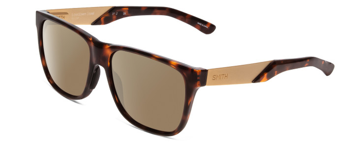 Profile View of Smith Optics Lowdown Steel Designer Polarized Sunglasses with Custom Cut Amber Brown Lenses in Dark Tortoise Havana Gold Unisex Classic Full Rim Acetate 56 mm