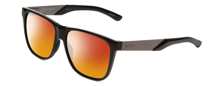 Profile View of Smith Optics Lowdown Steel XL Designer Polarized Sunglasses with Custom Cut Red Mirror Lenses in Gloss Black Unisex Classic Full Rim Acetate 59 mm