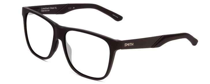 Profile View of Smith Optics Lowdown Steel XL Designer Single Vision Prescription Rx Eyeglasses in Matte Black Unisex Classic Full Rim Acetate 59 mm