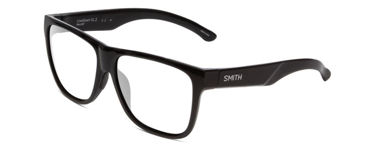 Profile View of Smith Optics Lowdown Xl 2 Designer Reading Eye Glasses with Custom Cut Powered Lenses in Gloss Black Unisex Classic Full Rim Acetate 60 mm