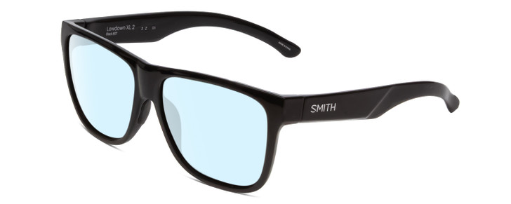 Profile View of Smith Optics Lowdown Xl 2 Designer Blue Light Blocking Eyeglasses in Gloss Black Unisex Classic Full Rim Acetate 60 mm