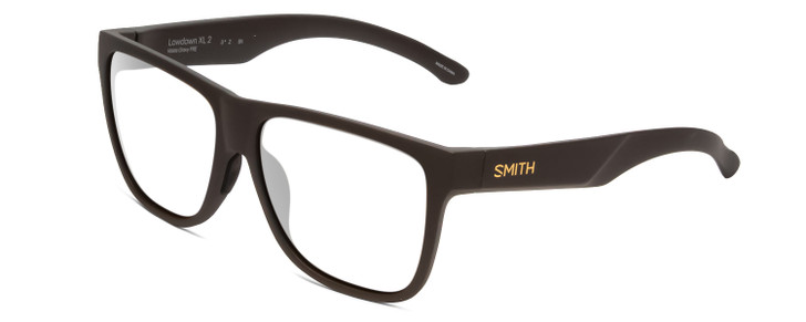 Profile View of Smith Optics Lowdown Xl 2 Designer Single Vision Prescription Rx Eyeglasses in Matte Gravy Grey Unisex Classic Full Rim Acetate 60 mm