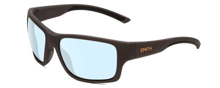 Profile View of Smith Optics Outback Designer Blue Light Blocking Eyeglasses in Matte Gravy Grey Unisex Square Full Rim Acetate 59 mm