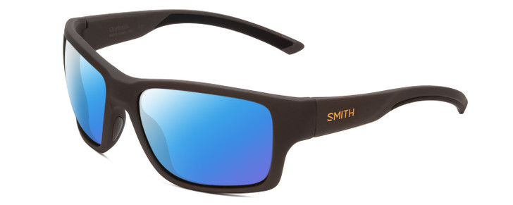 Profile View of Smith Optics Outback Designer Polarized Sunglasses with Custom Cut Blue Mirror Lenses in Matte Gravy Grey Unisex Square Full Rim Acetate 59 mm