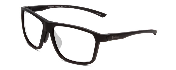 Profile View of Smith Optics Pinpoint Designer Reading Eye Glasses with Custom Cut Powered Lenses in Matte Black Unisex Square Full Rim Acetate 59 mm