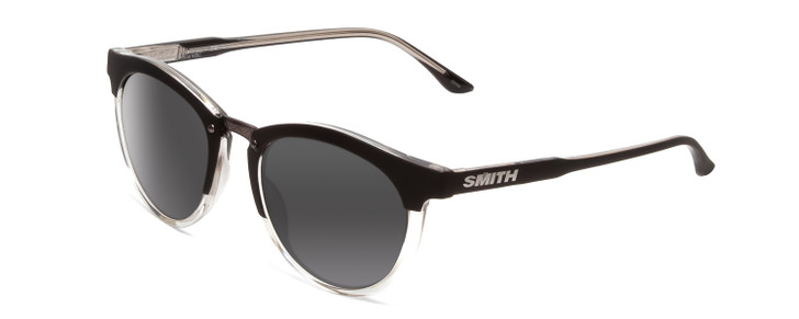 Profile View of Smith Questa Ladies Round Sunglasses in Matte Black Crystal/Polarized Gray 50 mm