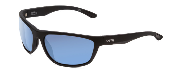 Profile View of Smith Redding Unisex Wrap Sunglasses Black/CP Glass Polarized Blue Mirror 62 mm