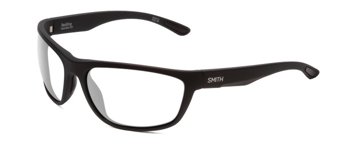 Profile View of Smith Optics Redding Designer Reading Eye Glasses in Matte Black Unisex Wrap Full Rim Acetate 62 mm
