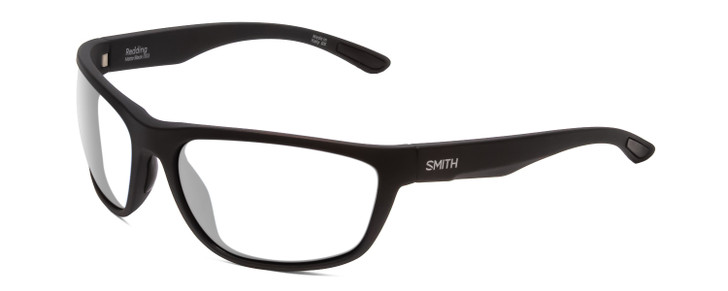 Profile View of Smith Optics Redding Designer Single Vision Prescription Rx Eyeglasses in Matte Black Unisex Wrap Full Rim Acetate 62 mm