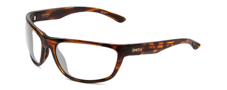 Profile View of Smith Optics Redding Designer Single Vision Prescription Rx Eyeglasses in Tortoise Havana Brown Gold Unisex Wrap Full Rim Acetate 62 mm