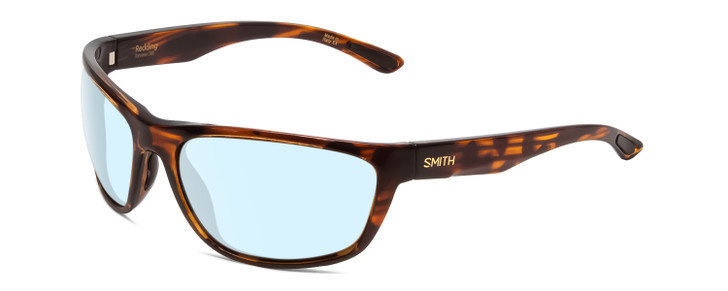 Profile View of Smith Optics Redding Designer Blue Light Blocking Eyeglasses in Tortoise Havana Brown Gold Unisex Wrap Full Rim Acetate 62 mm