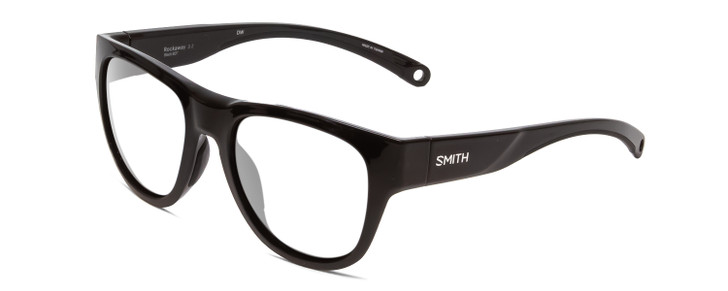 Profile View of Smith Optics Rockaway Designer Reading Eye Glasses with Custom Cut Powered Lenses in Gloss Black Ladies Cateye Full Rim Acetate 52 mm