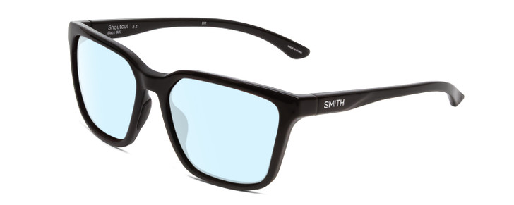 Profile View of Smith Optics Shoutout Designer Blue Light Blocking Eyeglasses in Gloss Black Unisex Retro Full Rim Acetate 57 mm