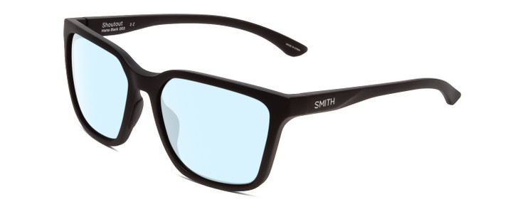 Profile View of Smith Optics Shoutout Designer Blue Light Blocking Eyeglasses in Matte Black Unisex Retro Full Rim Acetate 57 mm