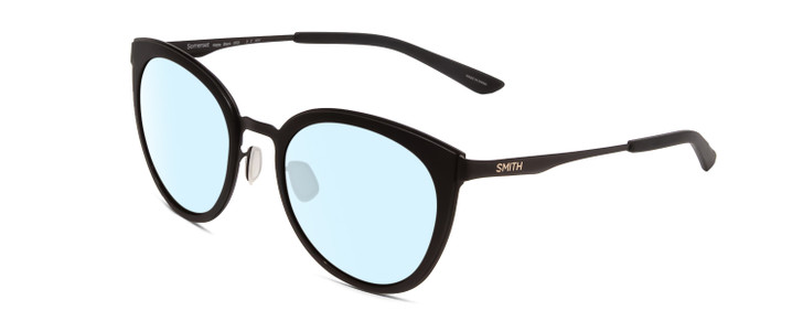 Profile View of Smith Optics Somerset Designer Blue Light Blocking Eyeglasses in Matte Black Ladies Cateye Full Rim Stainless Steel 53 mm