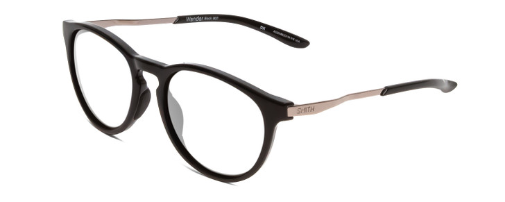 Profile View of Smith Optics Wander Designer Reading Eye Glasses in Gloss Black Unisex Round Full Rim Acetate 55 mm