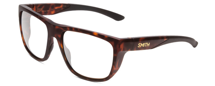 Profile View of Smith Optics Barra Designer Reading Eye Glasses with Custom Cut Powered Lenses in Matte Tortoise Havana Brown Gold Unisex Classic Full Rim Acetate 59 mm