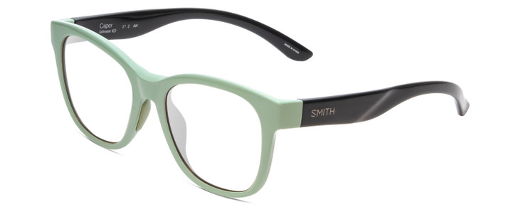 Profile View of Smith Optics Caper Designer Reading Eye Glasses with Custom Cut Powered Lenses in Saltwater Green Blue Ladies Cateye Full Rim Acetate 53 mm