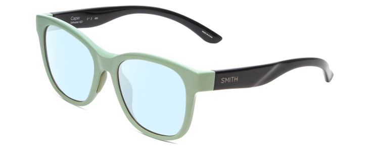 Profile View of Smith Optics Caper Designer Blue Light Blocking Eyeglasses in Saltwater Green Blue Ladies Cateye Full Rim Acetate 53 mm