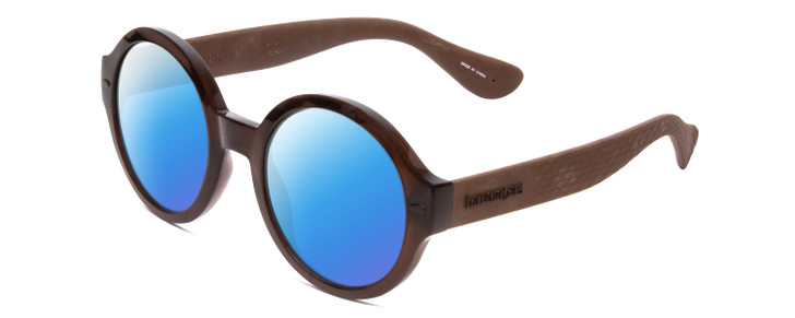 Profile View of Havaianas FLORIPA/M Designer Polarized Sunglasses with Custom Cut Blue Mirror Lenses in Crystal Brown Unisex Round Full Rim Acetate 51 mm