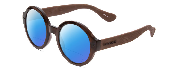 Profile View of Havaianas FLORIPA/M Designer Polarized Reading Sunglasses with Custom Cut Powered Blue Mirror Lenses in Crystal Brown Unisex Round Full Rim Acetate 51 mm