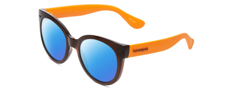 Profile View of Havaianas NORONHA/M Designer Polarized Sunglasses with Custom Cut Blue Mirror Lenses in Crystal Brown Ochre Orange Ladies Cateye Full Rim Acetate 52 mm